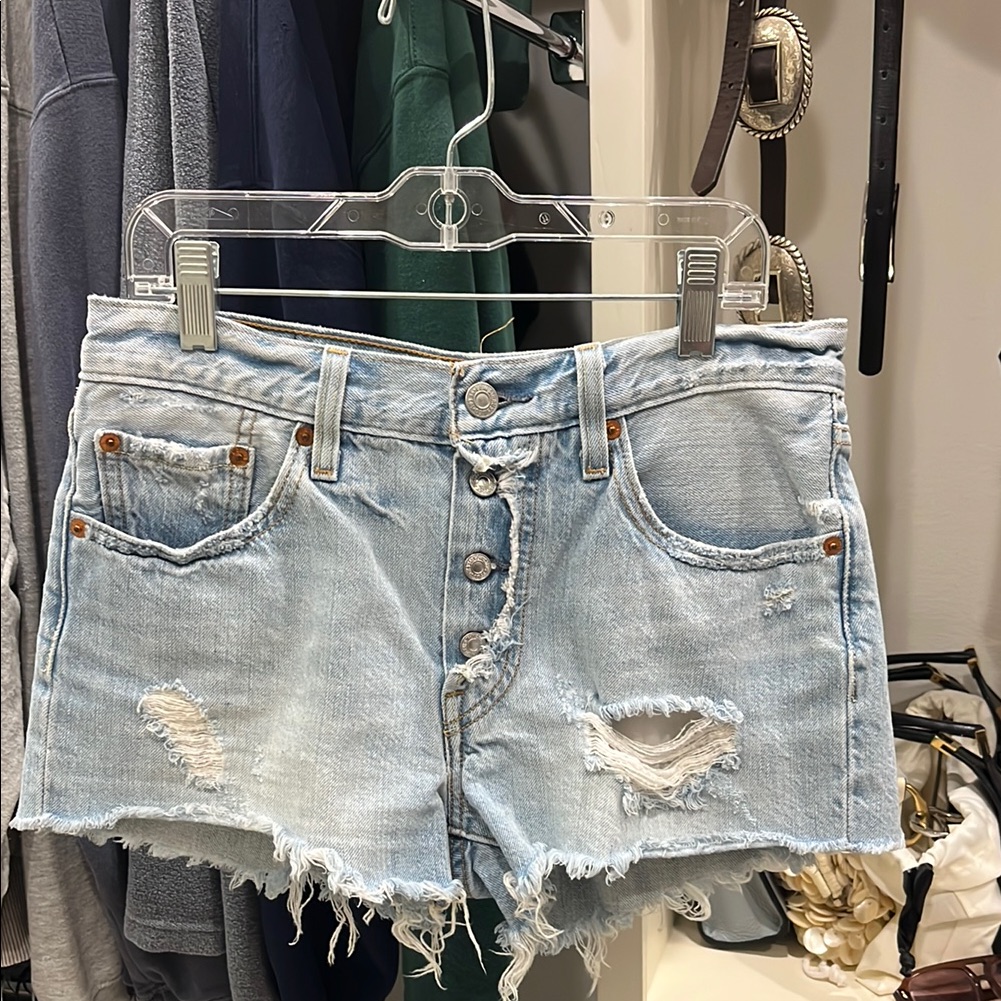 Levi’s Women’s Ripped Blue Jean Shorts